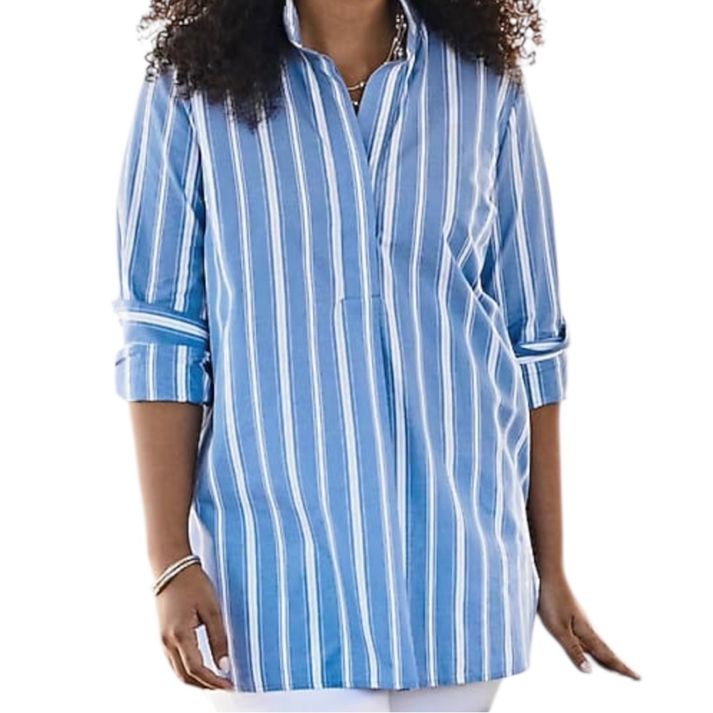 J. Jill Blue and White Coastal Style Striped Tunic Plus Size 2X Nantucket Style - Picture 2 of 8